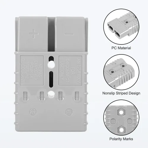 Vista 4 de Conector de desconexión rápida de batería de 175 amperios, conector de cable de puente de 1/0 AWG, gris, 600 V para camión de remolque, cabrestante