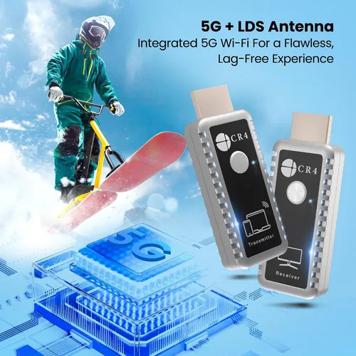 Vista 5 de CR4 Transmisor y receptor HDMI inalámbrico, 5G de baja latencia, Plug & Play, entrada 4K/salida 1080P, kit extensor para transmitir video/audio