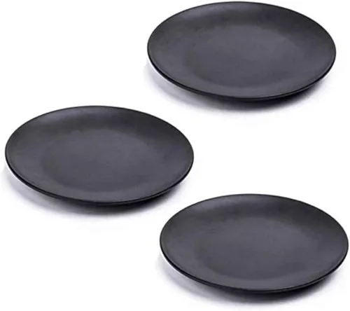 Vista 3 de Juego de 3 platos de melamina negros de 6 pulgadas, platos de vajilla irrompibles