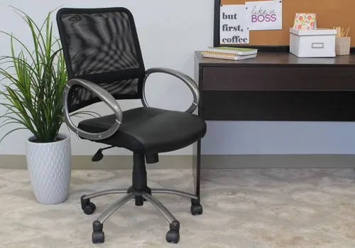 Vista 3 de Boss Office Products Silla de trabajo con respaldo de malla con acabado de peltre en negro