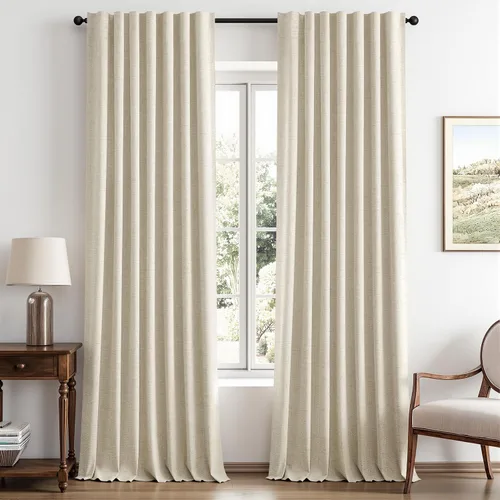 Vista 56 de MIULEE Cortinas de lino 100% opacas para dormitorio, marfil sólido, decoración de lujo, aislamiento térmico, cortinas oscurecedoras para sala