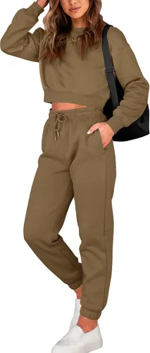 Vista 25 de BTFBM Conjunto deportivo de 2 piezas para mujer, camiseta corta de manga larga, sin botones, pantalón con cordón ajustable, pantalones deportivos