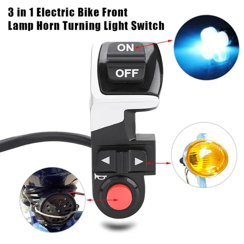 Vista 2 de Demeras 3 en 1 lámpara de bicicleta eléctrica cuerno Ebike lámpara interruptor bicicleta cuerno con lámpara frontal manillar para ciclismo