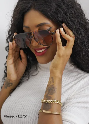 Vista 5 de FEISEDY Gafas de sol estilo aviador vintage retro de los años 70 para mujeres y hombres, marco cuadrado grande clásico B2751