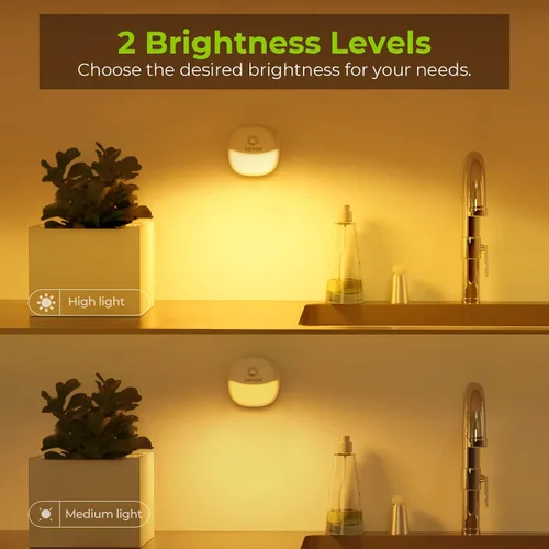 Vista 4 de AUVON Luz nocturna de batería recargable, mini con sensor de movimiento, luz LED blanca cálida con sensor de atardecer a amanecer, brillo ajustable