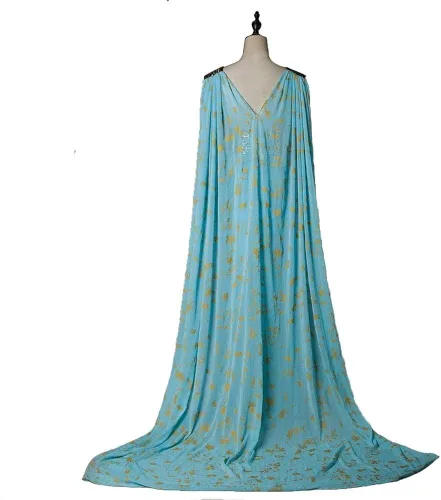 Vista 3 de Xfang - Vestido de chifón para mujer disfraz para cosplay, halloween vestido largo azul