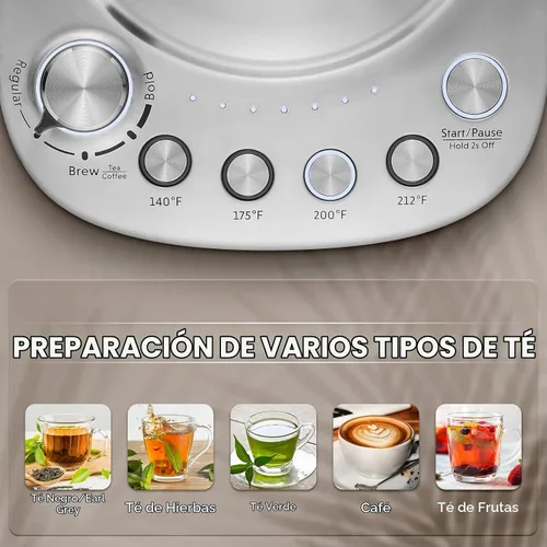 Vista 4 de BUYDEEM K176 - Tetera eléctrica multifuncional de acero inoxidable para preparar té y café, mantener el calor automático, 5 controles de sabor, 1.5L