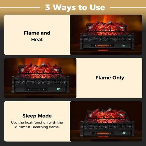 Vista 7 de ORALNER Inserto de Chimenea Eléctrica WiFi de 26", Calentador de Troncos, Cuarzo Infrarrojo con Sonido Crepitante, Control Remoto, Temporizador 8H