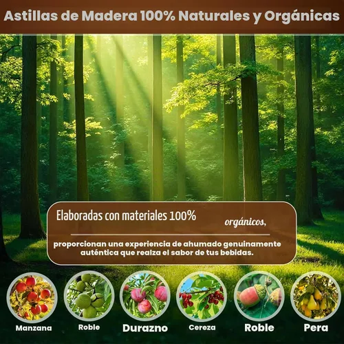 Vista 2 de INSISART Chips de madera para ahumar whisky, 6 sabores de manzana, cereza, roble, pera, durazno, nogal, chips naturales para cócteles, anticuado