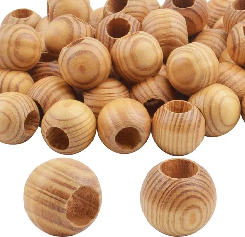 Vista 8 de Cuentas de madera natural, 200 piezas de 0.472 in redondas, agujero grande (0.177 in) para decoraciones de bricolaje