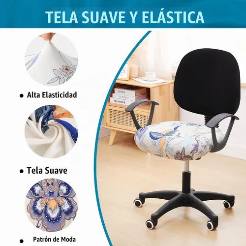 Vista 6 de Smiry Fundas de asiento impresas para silla de computadora de oficina, ajuste elástico, universal para silla giratoria de escritorio, lavables, Beige