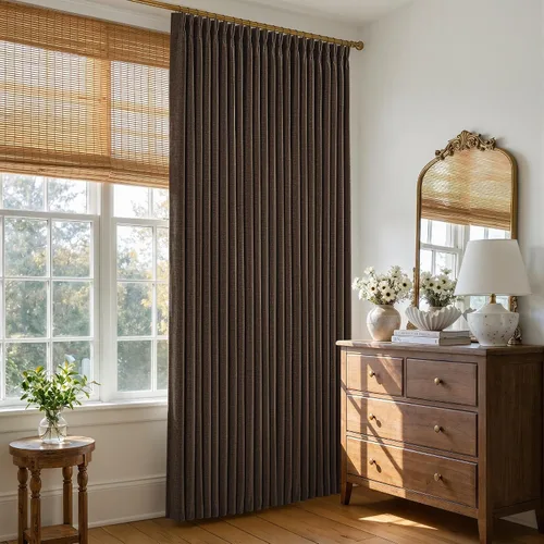 Vista 47 de Cortinas opacas de lino plisado natural de 96 pulgadas de largo