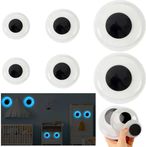 Vista 11 de PETKNOWS 6 piezas de ojos gigantes que brillan en la oscuridad, 1 pulgada autoadhesivos, ojos luminosos brillantes para manualidades, calcomanías
