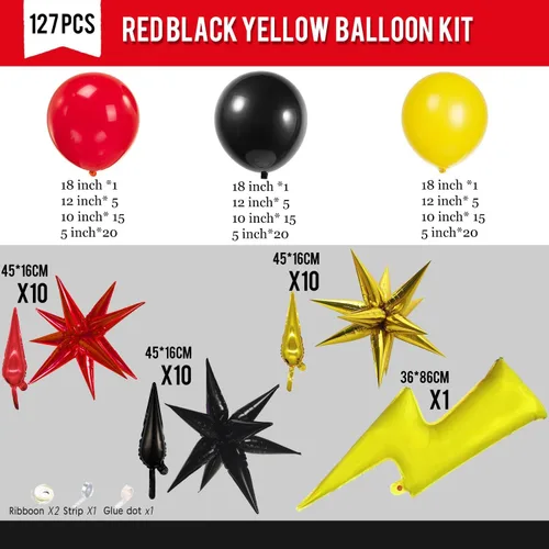 Vista 4 de Kit de arco de globos de atrapasueños de monstruos, 154 unidades, decoración de fiesta roja, amarilla y negra, con rayo y globos de papel