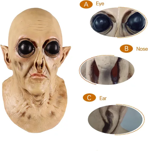 Vista 3 de MOLEZU UFO Alien Mask, Latex Creepy Geezer Mask, Halloween Costume Party Props