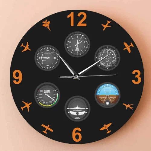 Vista 6 de Instrumento de vuelo Aviones Reloj de pared silencioso Aviación Aviador Reloj de pared Diseño moderno Piloto Decoración del hogar Regalo