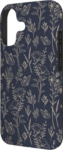 Vista 2 de Butterfly Meadow Botanical Wildflower Pattern (Azul Marino) Funda para iPhone 17