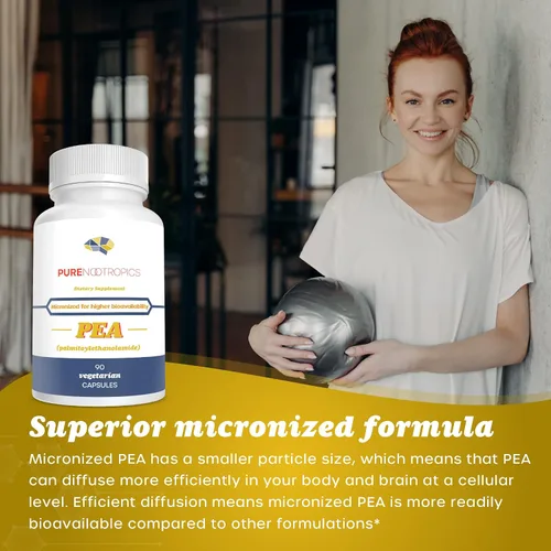 Vista 5 de Pure Nootropics - Palmitoiletanolamida (guisante micronizado) Cápsulas de 400 mg Paquete económico de 90 cápsulas vegetales Apoya el alivio
