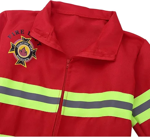 Vista 4 de ZUYPSK Disfraz de bombero para niños, disfraz de Halloween, juego de rol, uniforme escolar