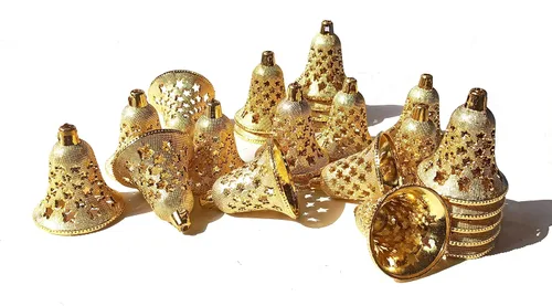 Vista 2 de Campanas decorativas de plástico para decoración del hogar, adornos colgantes de Navidad para manualidades de 2.5 pulgadas (12)