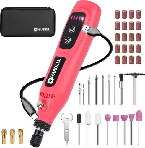 Vista 8 de HARDELL Mini herramienta giratoria inalámbrica, kit de herramientas rotativas recargables de 5 velocidades de 3.7 V con 69 accesorios, carga USB