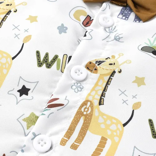 Vista 5 de JEELLIGULAR Conjunto de ropa de verano para bebé niño de manga corta con botones y pantalones cortos, trajes casuales para caballeros de 1 a 6 años