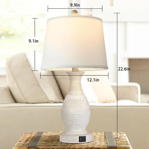 Vista 6 de PARTPHONER Juego de 2 lámparas de mesa, lámpara táctil de mesita de noche con puertos de carga USB C+A, lámpara de mesa auxiliar con pantalla