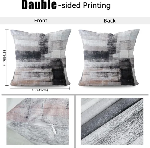 Vista 7 de chiinvent Juego de 2 fundas de almohada abstractas de terciopelo blanco y negro, fundas de almohada modernas, color gris, suaves, elegantes