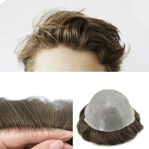 Vista 12 de Tupé para hombres Sistema de unidades de cabello humano real Cabello humano Hombre Tejido Pieza de pelo para hombres Toupee Hairpieces Piel ultra