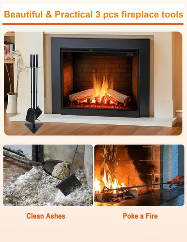 Vista 4 de Tomersun Juego de herramientas para chimenea de 23 pulgadas para interiores, 4 piezas, herramientas de chimenea con póquer, pala, escoba, soporte