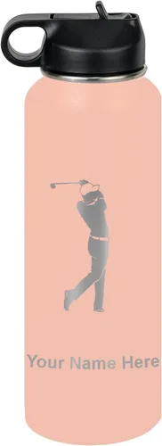 Vista 61 de LaserGram Botella de agua personalizada, golfista de golf, acero inoxidable de doble pared aislada al vacío con popote superior, regalo grabado Negro