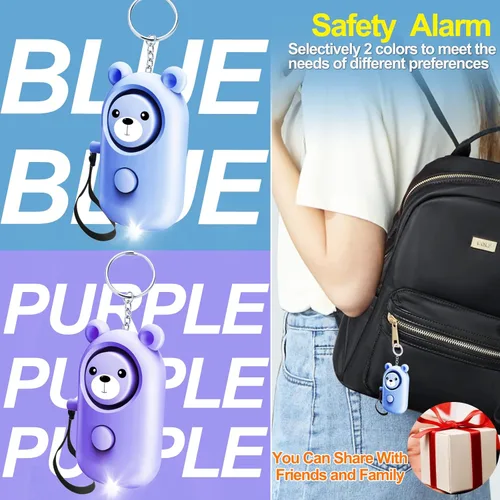 Vista 2 de Alarma personal segura con sonido para mujeres, niños y ancianos, paquete de 2 lindas sirenas de 130 dB, autodefensa de seguridad con luz LED