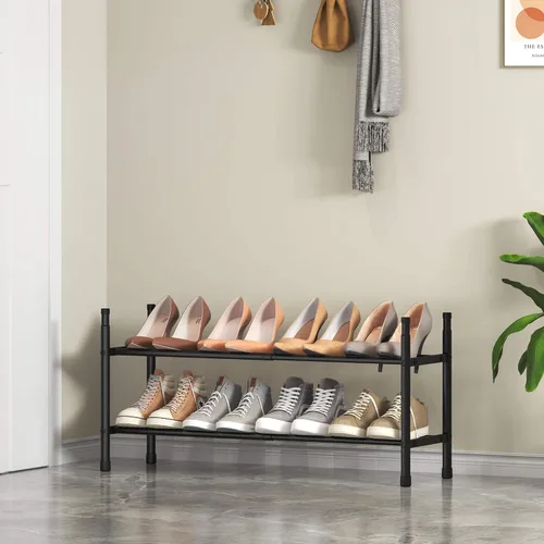 Vista 2 de TZAMLI Zapatero de metal expandible de 2 niveles para armario, organizador de zapatos apilable, almacenamiento de zapatos de metal ajustable, Negro