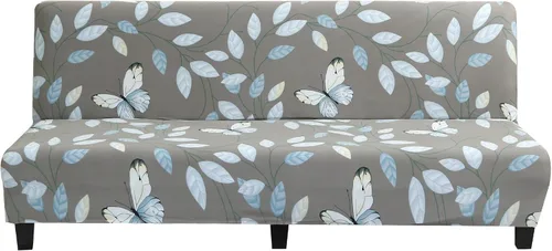 Vista 13 de LiveGo Fundas para futón sin brazos, funda elástica plegable para sofá cama con parte inferior elástica, funda de sofá ajustable estampada, Negro