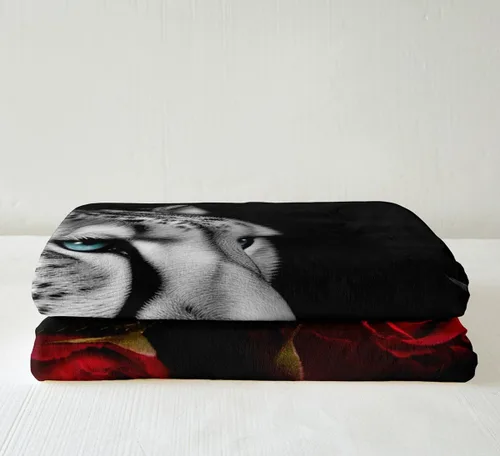 Vista 3 de Manta de sherpa con estampado de leopardo y rosas rojas y animales de safari africanos, manta de vellón para niños y adultos, estampado floral
