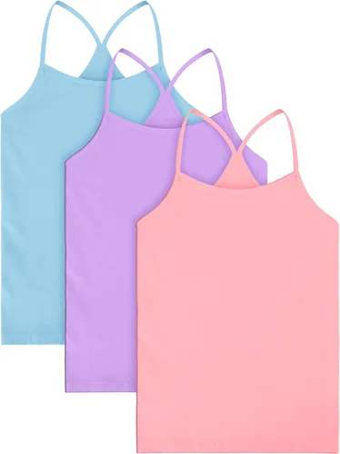 Vista 7 de Boao 3 Piezas Camisetas sin Mangas de Baile para Niñas Camisolas con Espalda Cruzada Camisetas Interiores Camisolas con Tirantes Espagueti Ropa