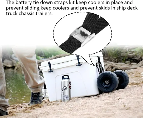 Vista 5 de Correa de amarre de batería de 78 pulgadas para barcos, kit de correas de sujeción de caja de batería con hebilla de leva de acero inoxidable