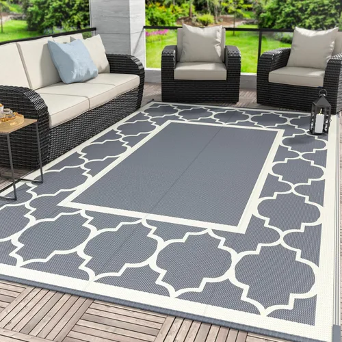 Vista 32 de GENIMO - Alfombra para exteriores de 8 x 10 pies, para patio, espacios amplios, impermeable, de pajillas de plástico, alfombra reversible