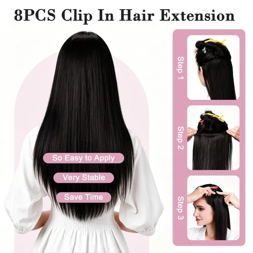 Vista 6 de S-noilite 8 piezas de extensiones de cabello largo con clip para mujer, extensiones de cabello sintético de doble trama, 18 pulgadas, #12H24 Honey