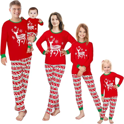 Vista 17 de Pijamas familiares a juego de Navidad pijamas de algodón para vacaciones