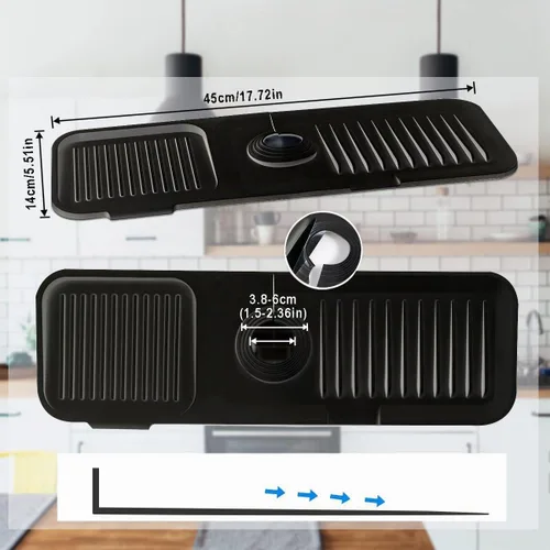 Vista 4 de Protector contra salpicaduras de silicona para fregadero, accesorios para fregadero Negro