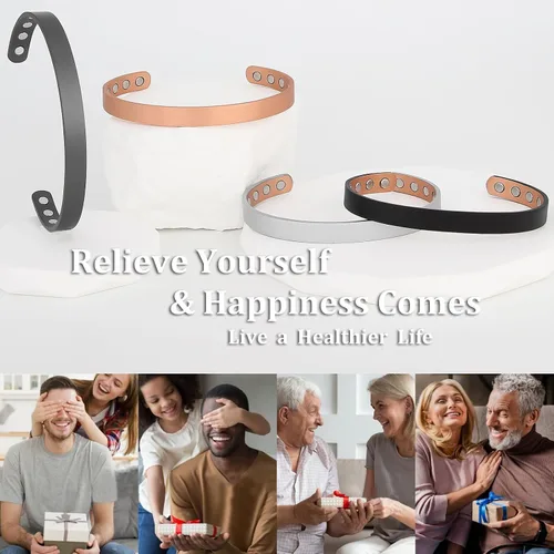 Vista 5 de MagEnergy Pulsera de cobre para hombres y mujeres, 99.9% de cobre puro brazalete magnético con 8 imanes de 3500 Gauss, regalo de joyería ajustable