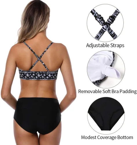Vista 2 de CharmLeaks - Conjuntos de bikini para mujer, trajes de baño deportivos de dos piezas con cuello alto