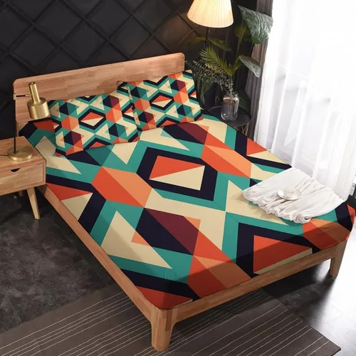 Vista 2 de Juego de sábanas geométricas tamaño individual, sábanas modernas de microfibra suave, bolsillo profundo, sábanas y fundas de almohada estampadas sin