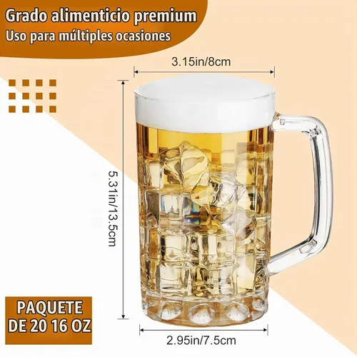 Vista 2 de Mifoci - 20 tazas de cerveza de plástico de 16 onzas con asas para fiesta