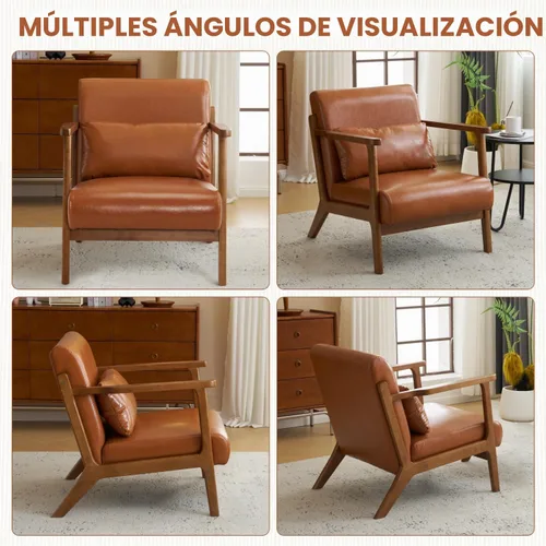 Vista 9 de MOJAY Silla Decorativa Moderna con Otomana, Silla de Brazos Tapizada en Cuero Sintético PU para Sala de Estar, Dormitorio, Balcón, Recepción