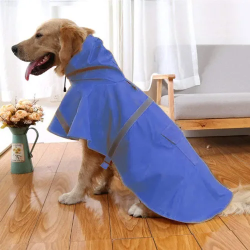 Vista 32 de NACOCO - Impermeable ajustable para perros, poncho a prueba de agua, ropa ligera para lluvia con capucha y tira reflejante, m, Azul