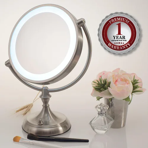Vista 9 de OVENTE Espejo de maquillaje de mesa iluminado de 9 pulgadas con aumento 1X/5X, espejo de tocador de aumento de doble cara con luces LED regulables