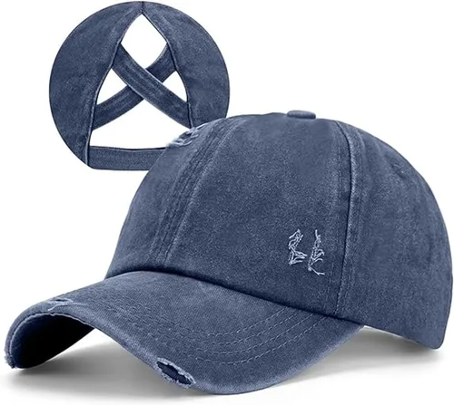 Vista 10 de Gorra de béisbol con diseño de cola de caballo cruzada, ajustable, estilo moño desordenado, para mujer