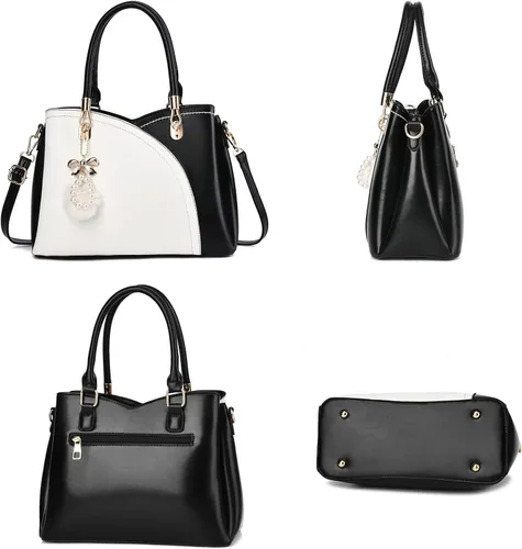 Vista 2 de I IHAYNER Bolsos de mano de cuero para mujer con asa superior, bolso de hombro grande con pompón